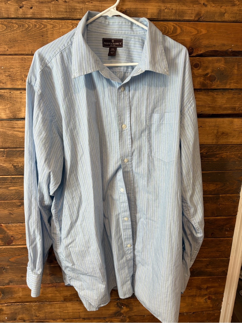 Steve & Barry’s Blue Green pinstripe Men's Button-Down Dress Shirt XXL cotton